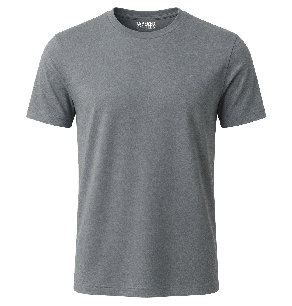 Tapered Tees Gray | Tapered Tees Grey short-sleeve crew-neck T-shirt on a white background.