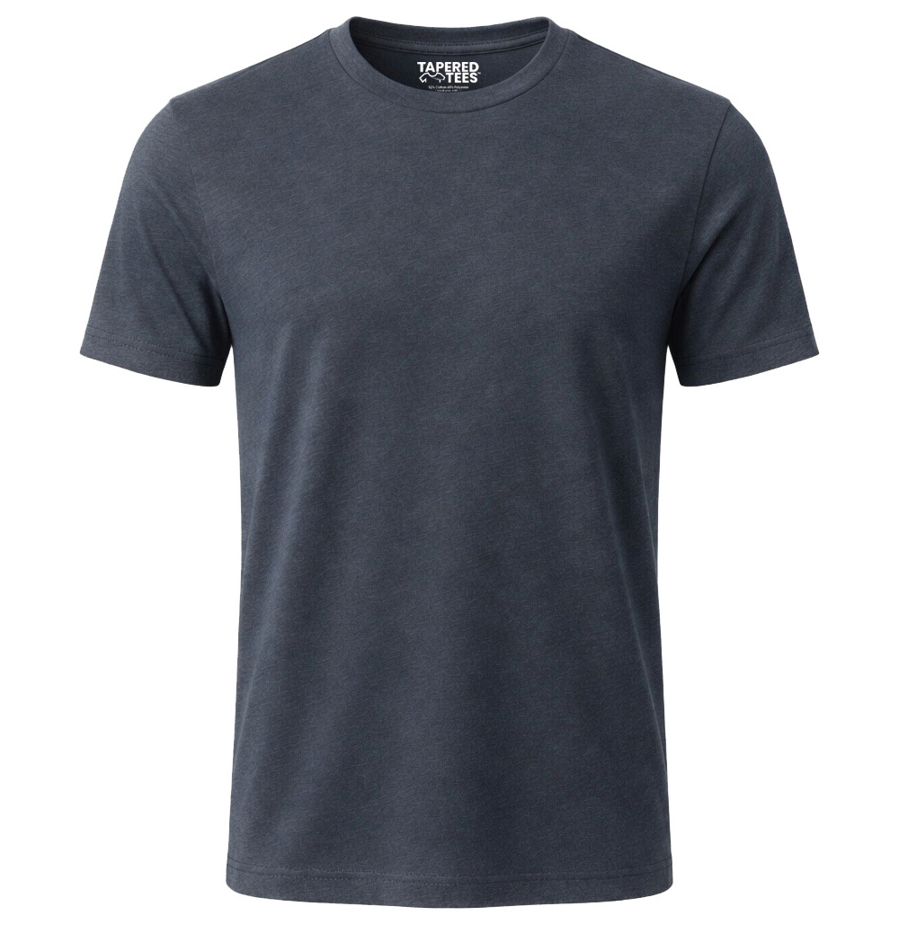 NAVY-FINAL | Tapered Tees Dark blue-gray short-sleeve crew-neck T-shirt with a plain front on a white background